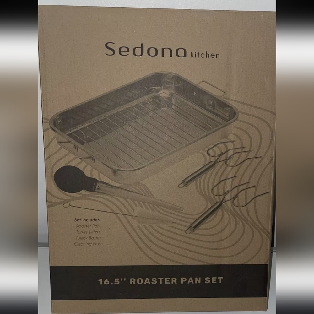 Sedona 16.5” Stainless Steel Holiday Turkey Roaster Pan Set 6-Piece Thanksgiving